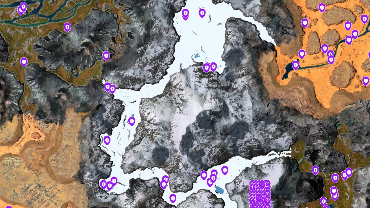 Icarus interactive map filtered to show only Mission markers