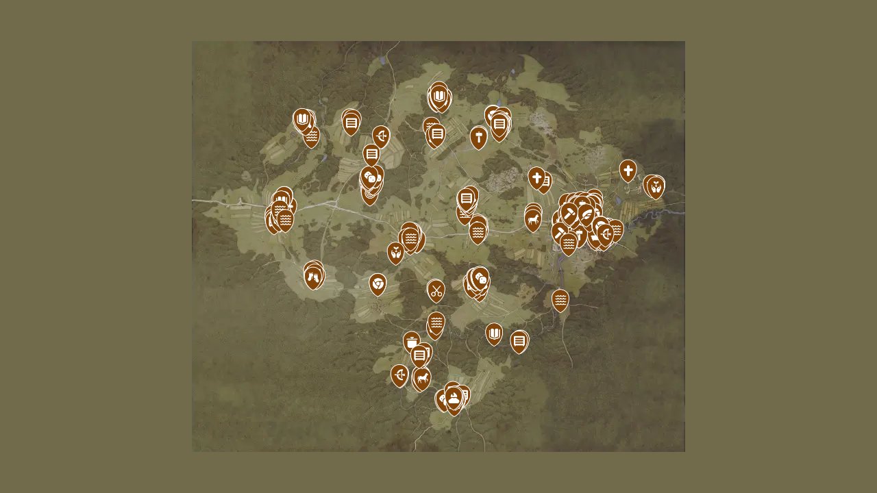 Kingdom Come Deliverance II interactive map filtered to show only Services markers