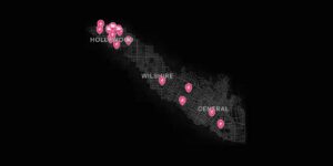 L.A. Noire interactive map filtered to show only Cases and Crimes - Vice Desk markers
