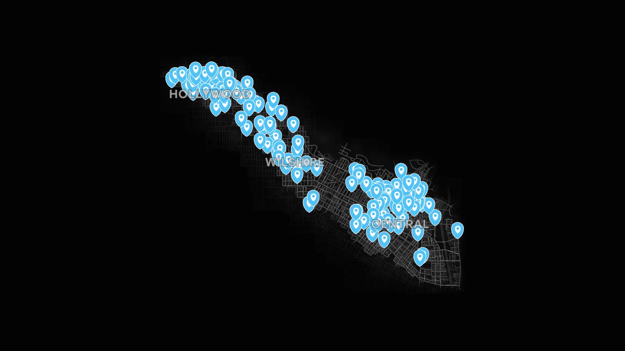 L.A. Noire interactive map filtered to show only Locations markers