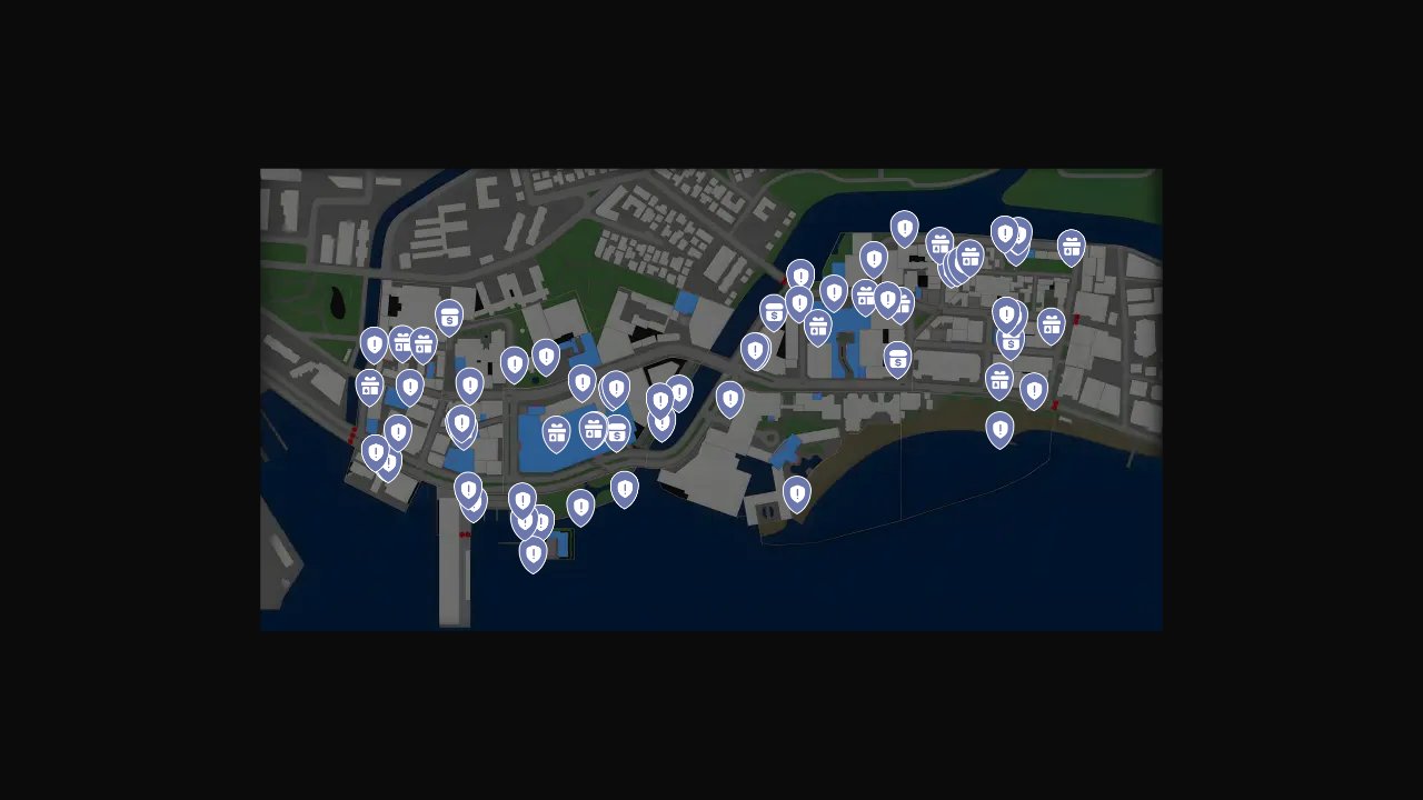 Like A Dragon Infinite Wealth interactive map filtered to show only Points of Interest markers