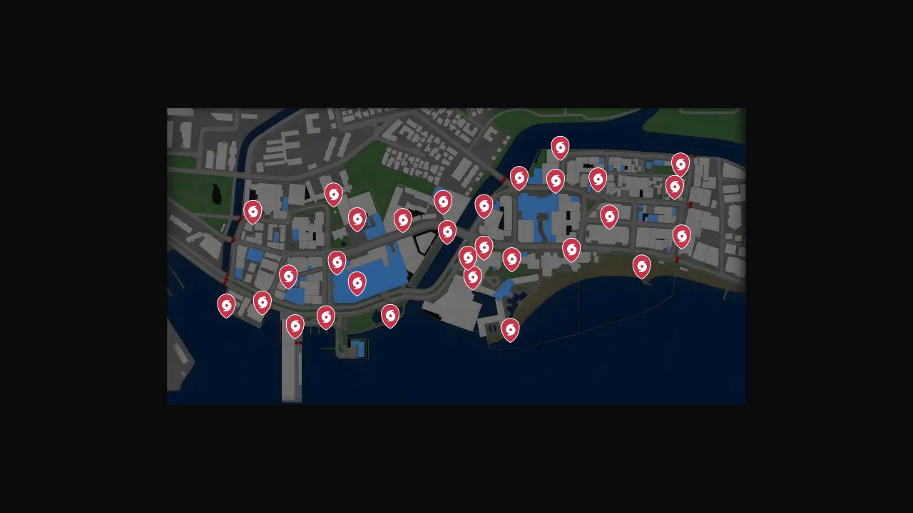Like A Dragon Infinite Wealth interactive map filtered to show only Raids markers