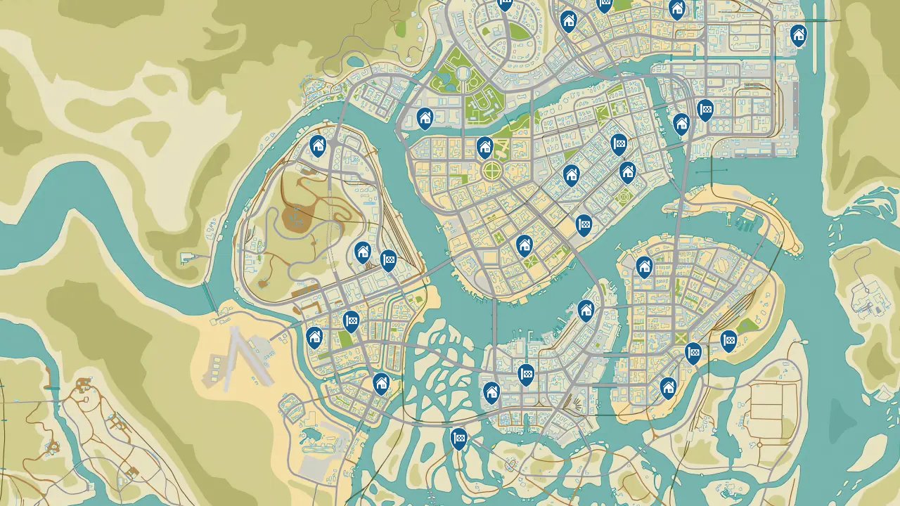 Mafia III interactive map filtered to show only Activities markers