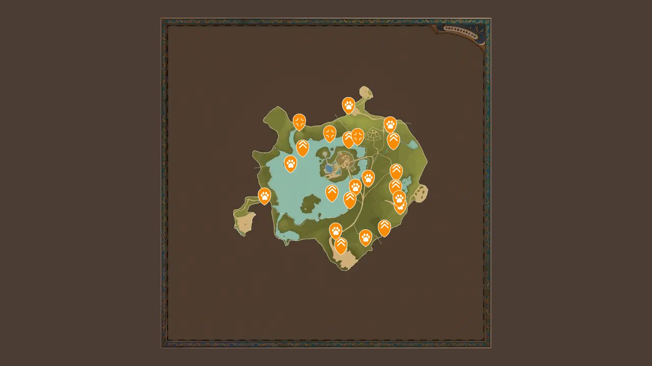 Monster Hunter Stories 3 Twisted Reflection interactive map filtered to show only Point of Interest markers