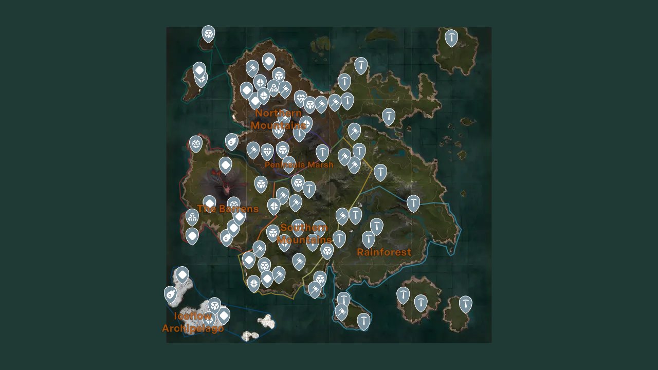 Myth Of Empires interactive map filtered to show only Mine Area markers