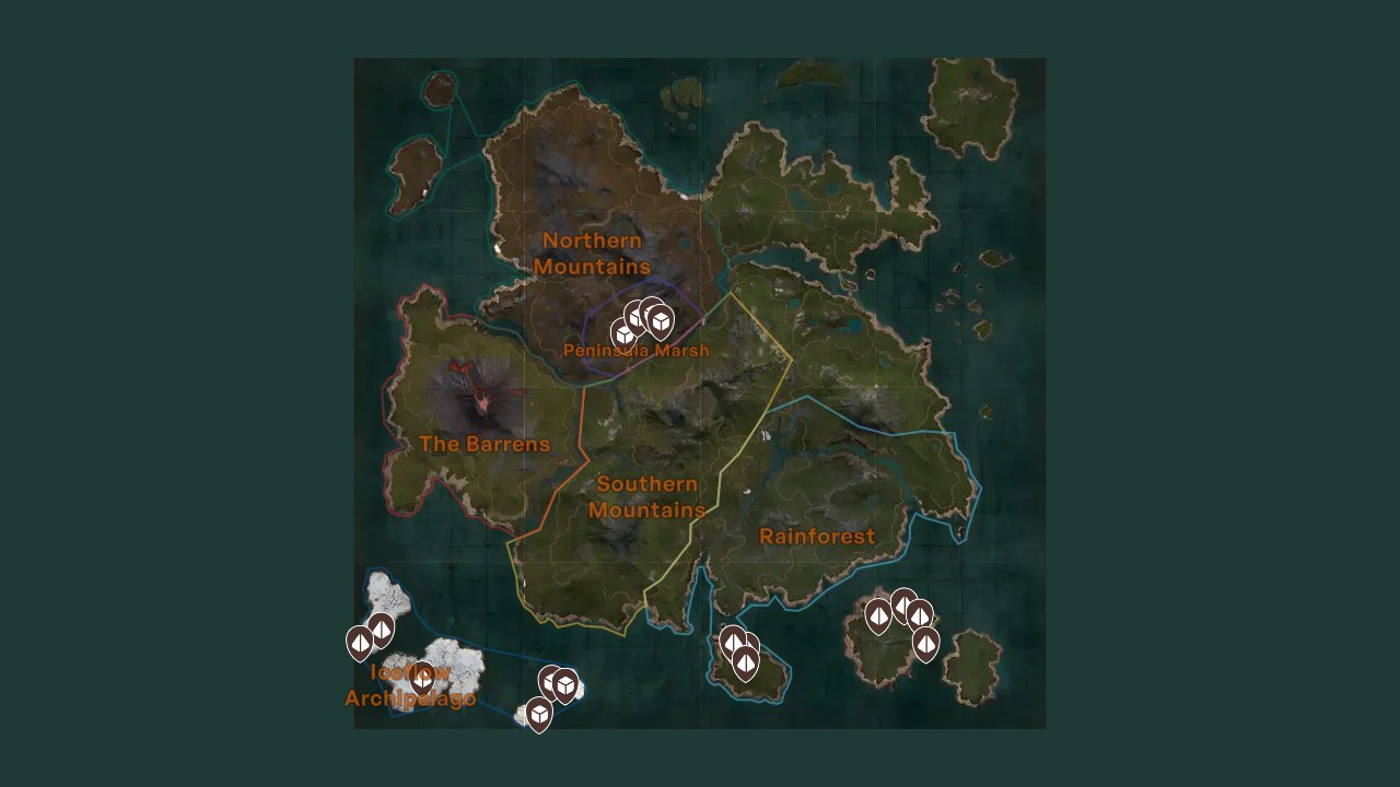 Myth Of Empires interactive map filtered to show only Ores markers