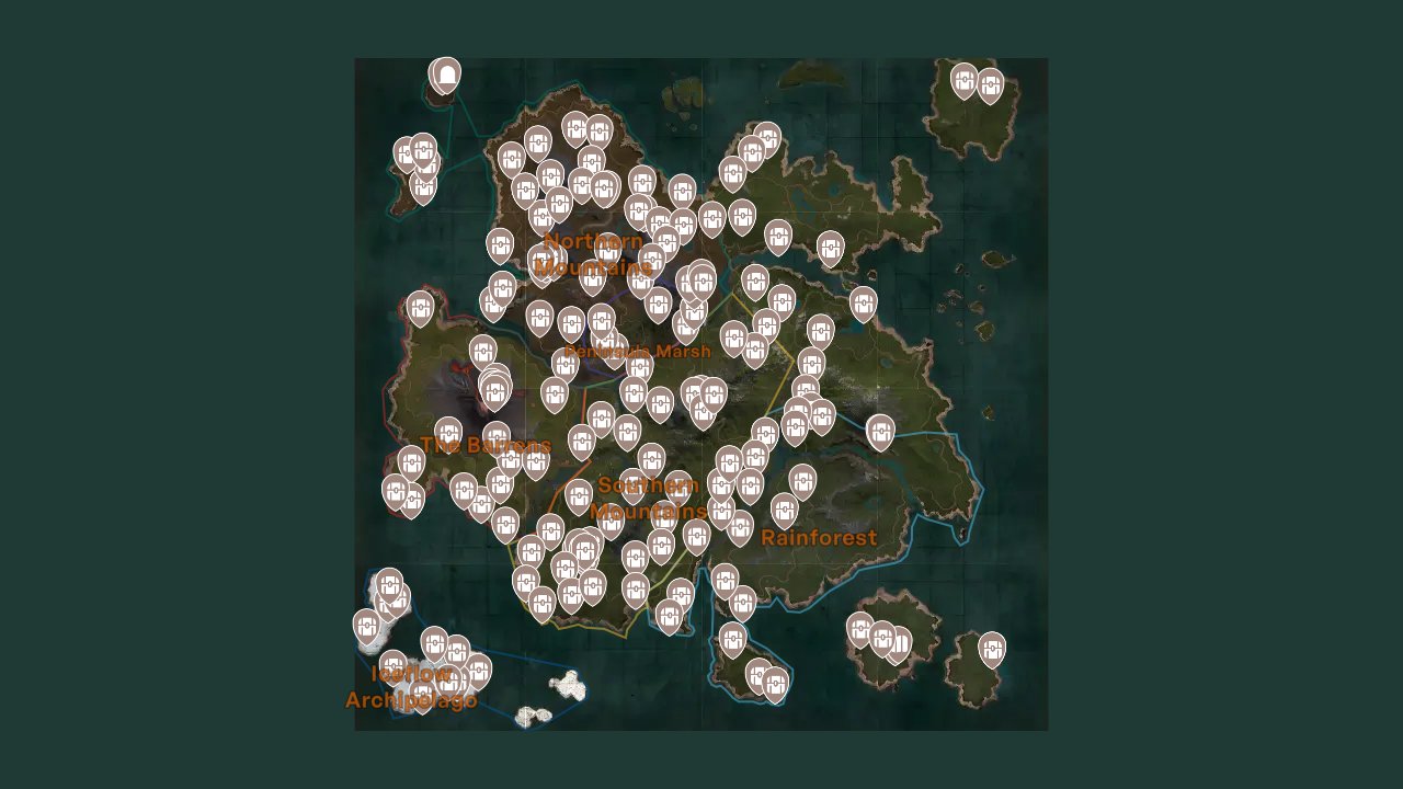 Myth Of Empires interactive map filtered to show only Treasures markers
