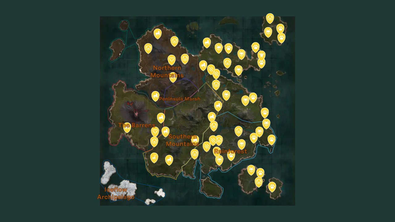 Myth Of Empires interactive map filtered to show only Wildlife markers