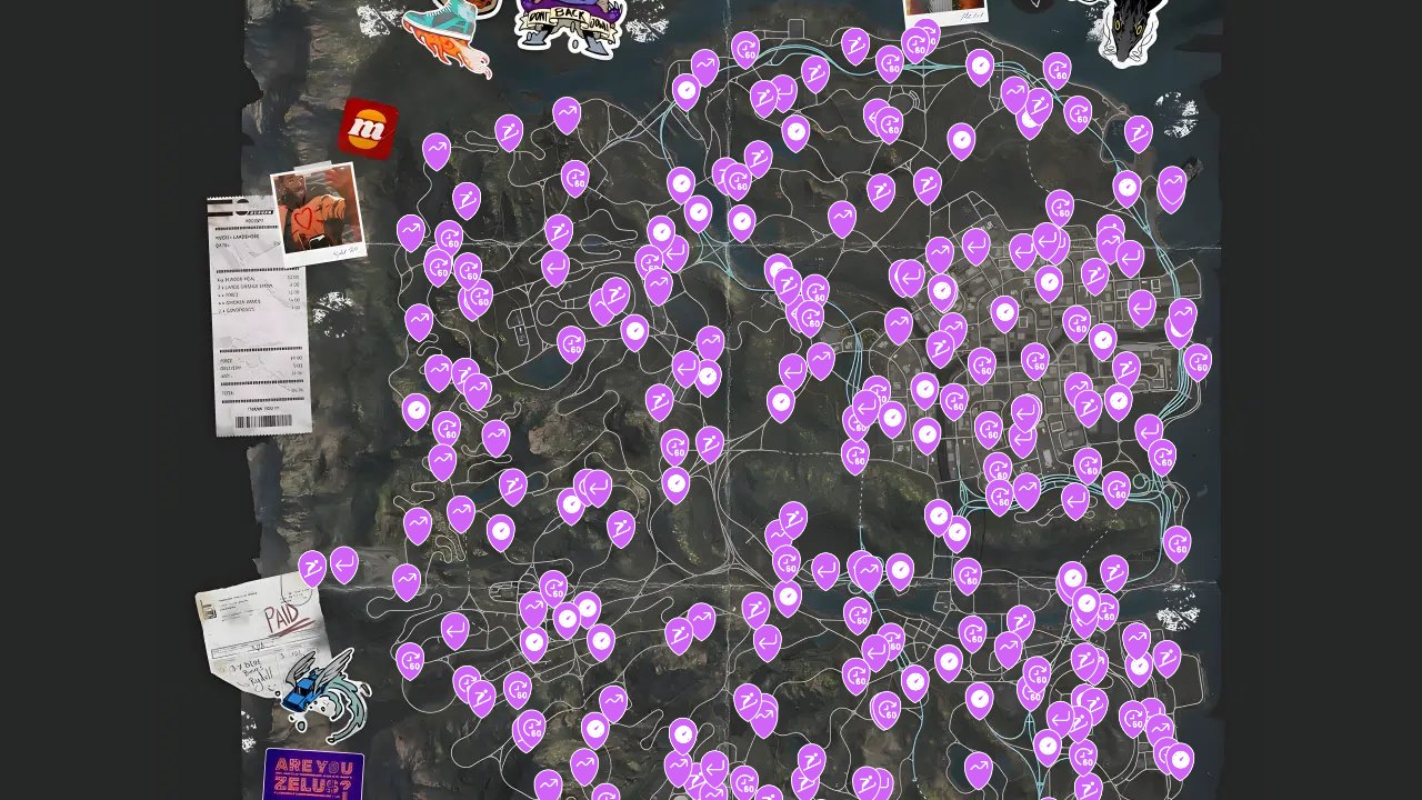 Need For Speed Unbound interactive map filtered to show only Challenge markers