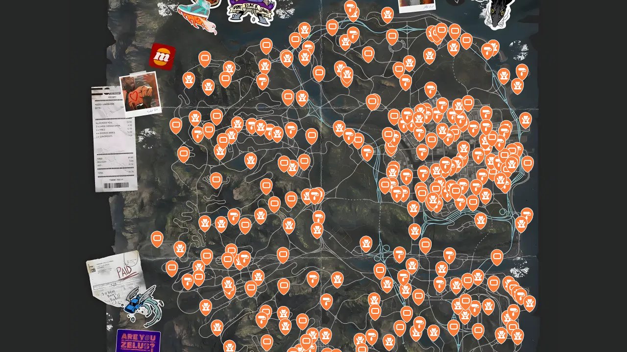 Need For Speed Unbound interactive map filtered to show only Collectibles markers