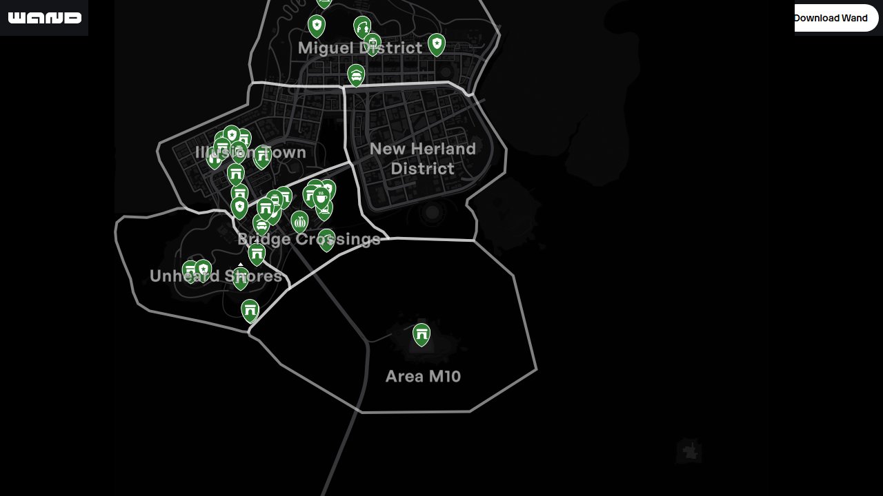 Neverness To Everness interactive map filtered to show only Locations markers