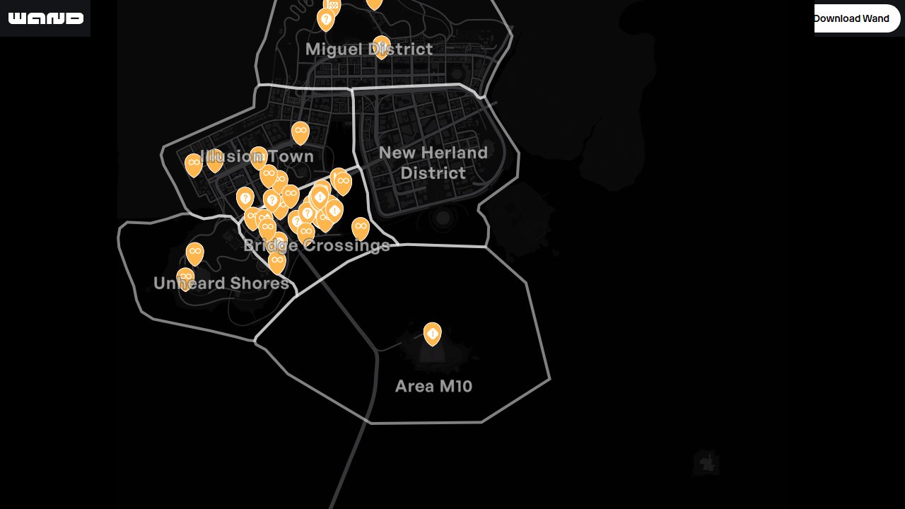 Neverness To Everness interactive map filtered to show only Quests & Challenges markers