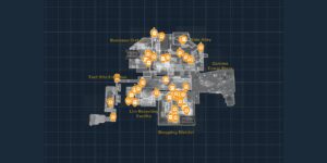 Pragmata interactive map filtered to show only Crates markers