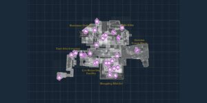 Pragmata interactive map filtered to show only Upgrades markers