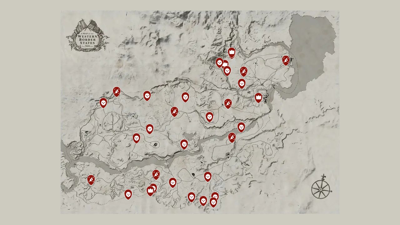 Red Dead Redemption interactive map filtered to show only Collectibles markers