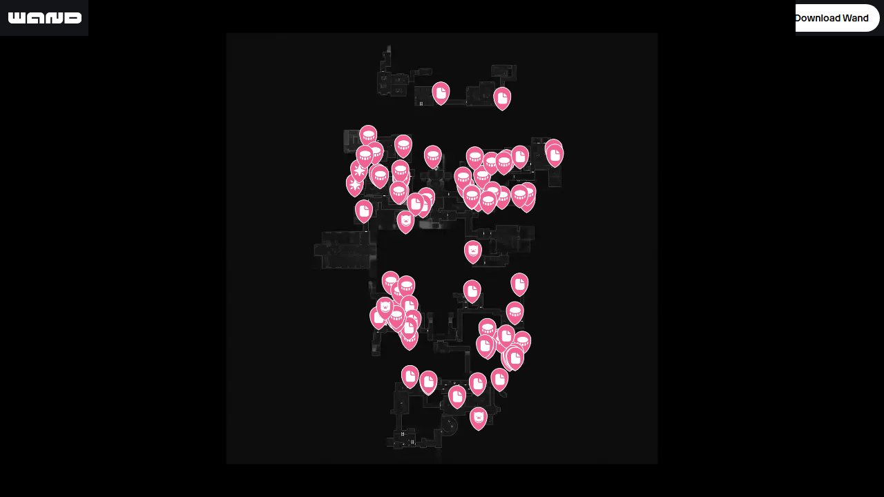Resident Evil Requiem interactive map filtered to show only Collectible markers