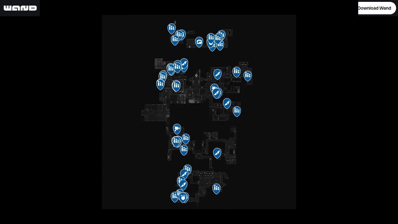 Resident Evil Requiem interactive map filtered to show only Weapon markers