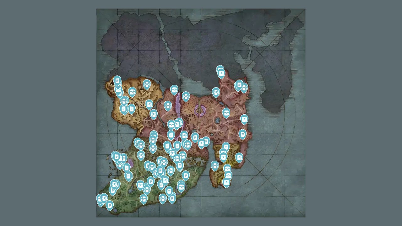Runescape Dragonwilds interactive map filtered to show only Collectibles markers