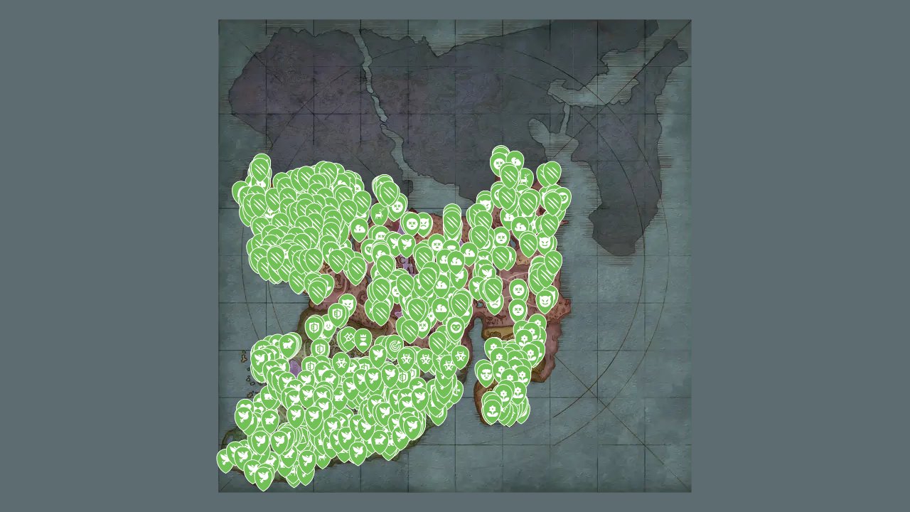 Runescape Dragonwilds interactive map filtered to show only Enemies markers