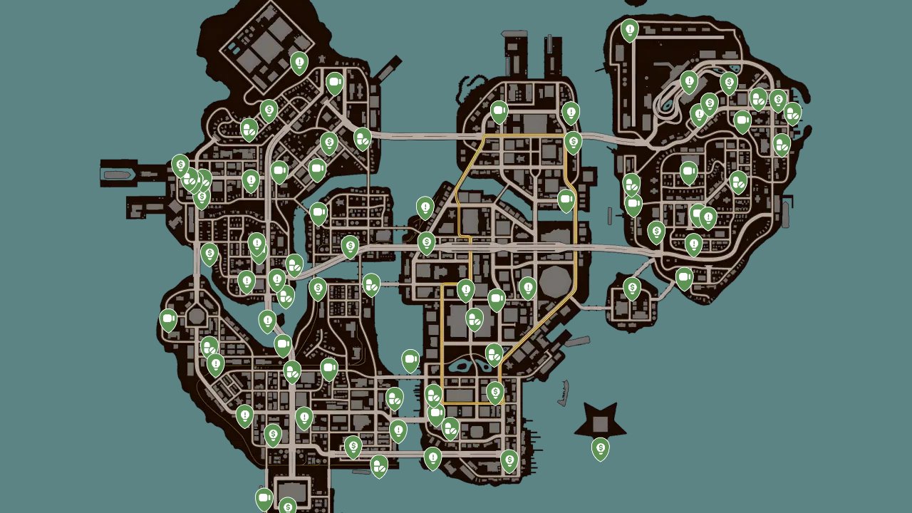 Saints Row The Third Remastered interactive map filtered to show only Collectibles markers