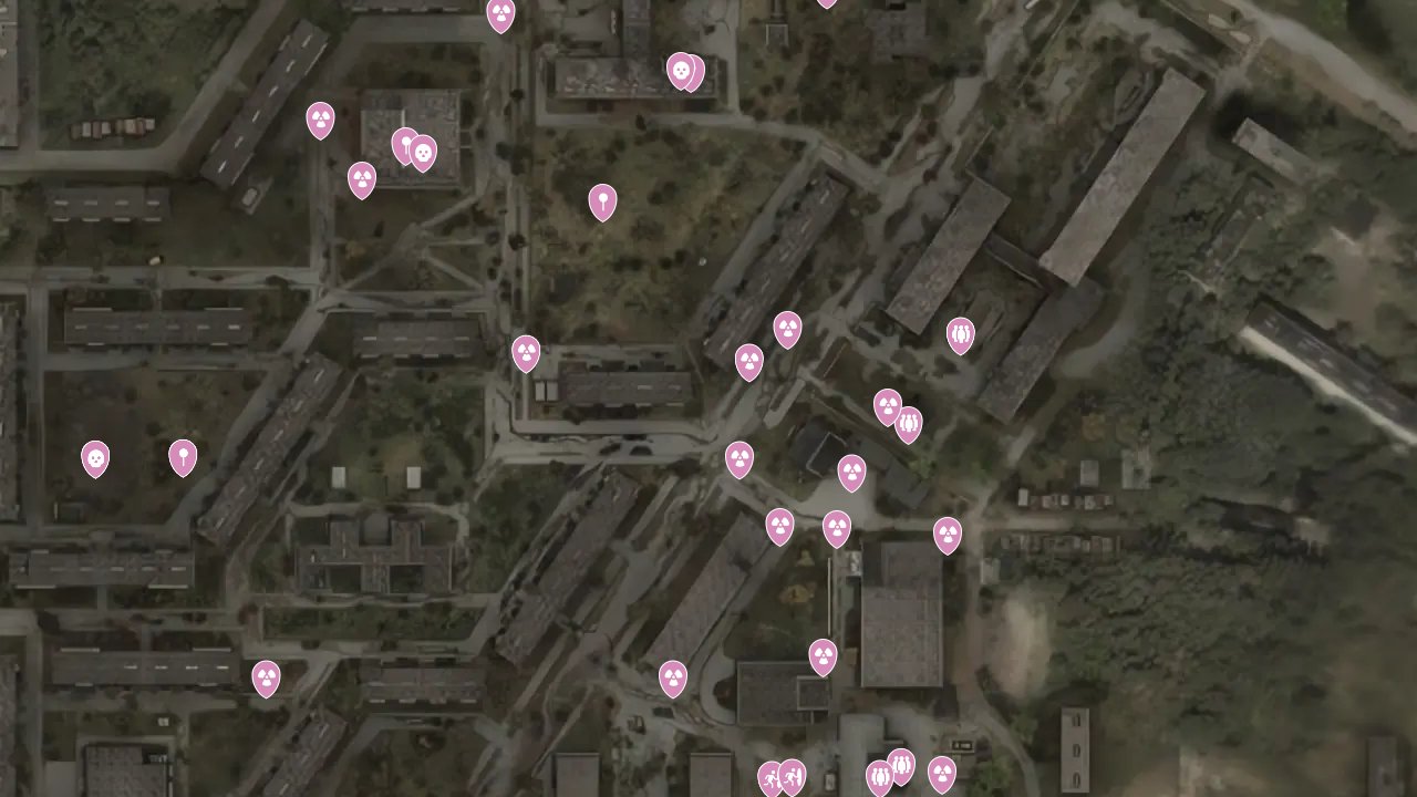 Stalker Call Of Pripyat interactive map filtered to show only Locations markers