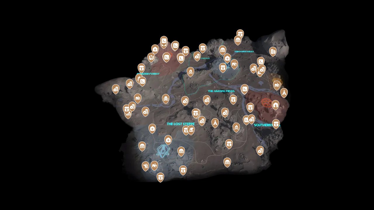 Star Wars Outlaws interactive map filtered to show only Locations markers