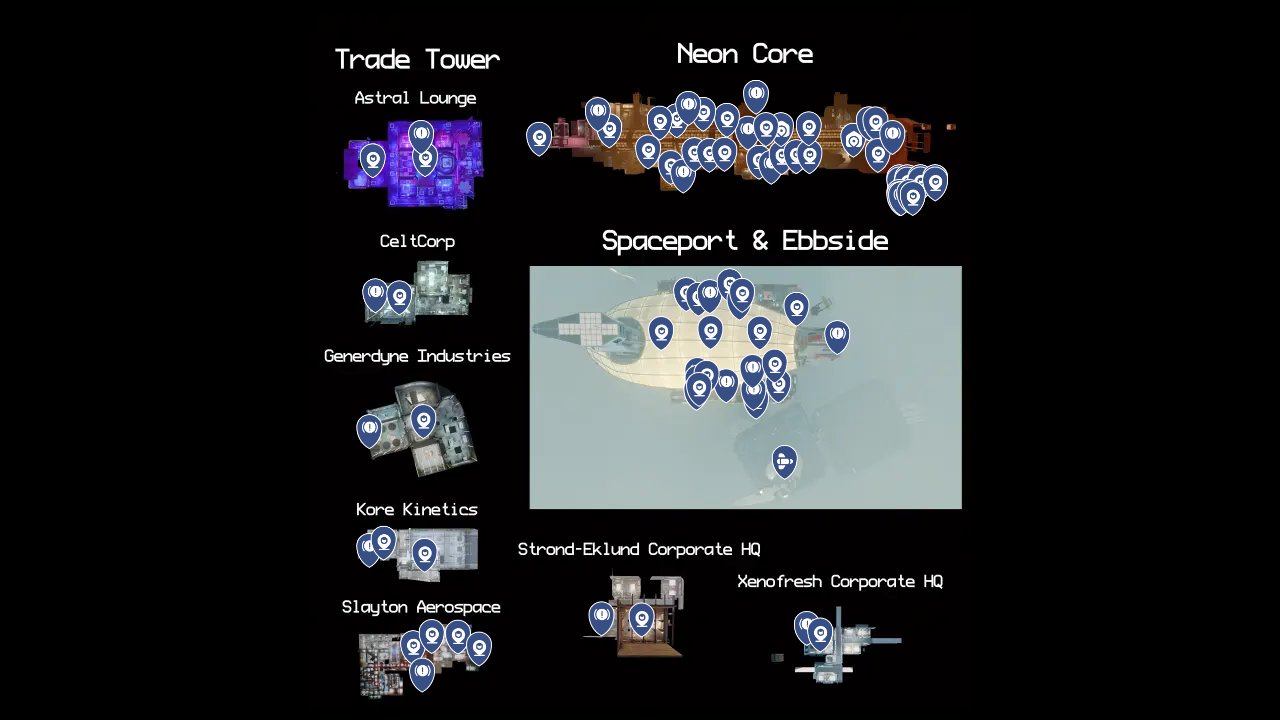Starfield interactive map filtered to show only Area of Interest markers