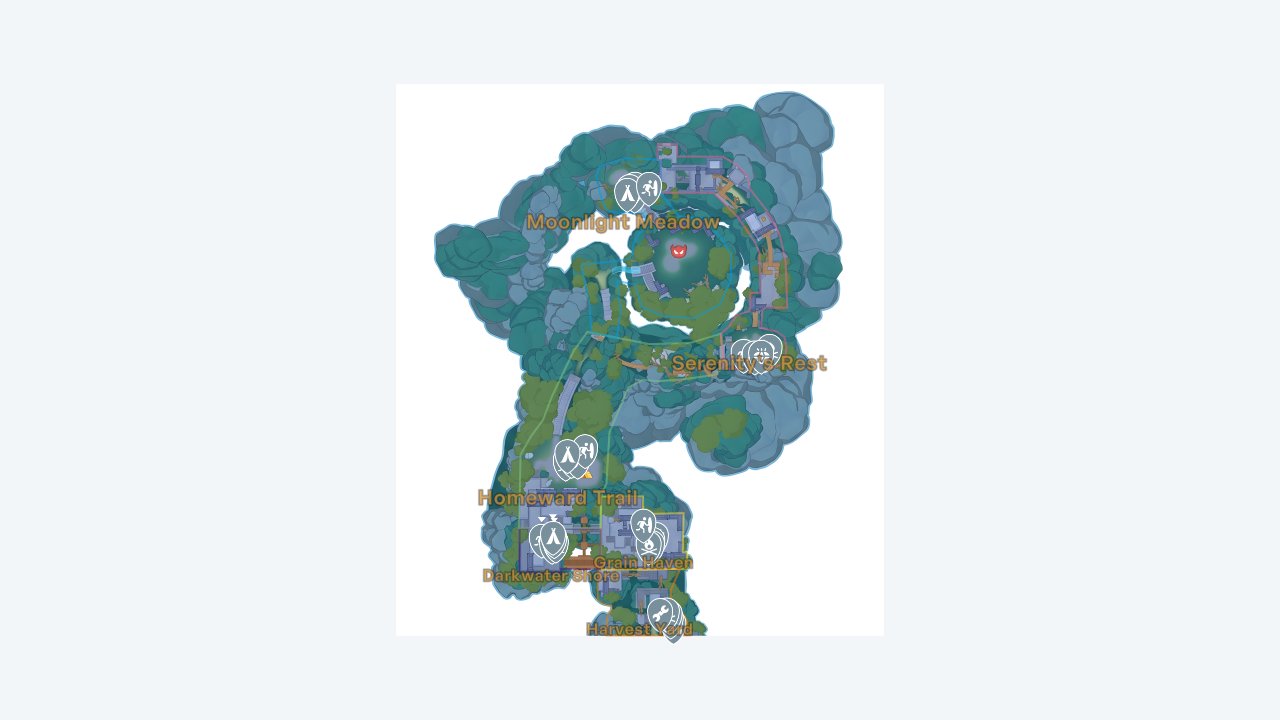Starsand Island interactive map filtered to show only Camp markers