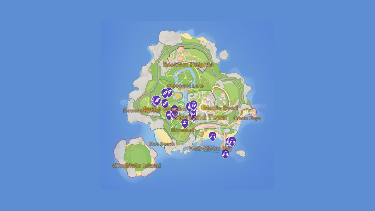 Starsand Island interactive map filtered to show only Quests markers