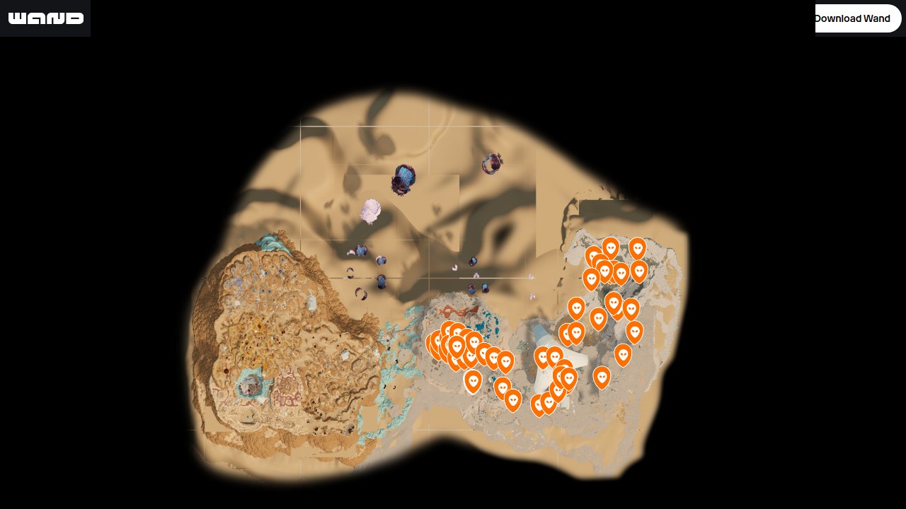 Subnautica 2 interactive map filtered to show only Alien Artifact markers