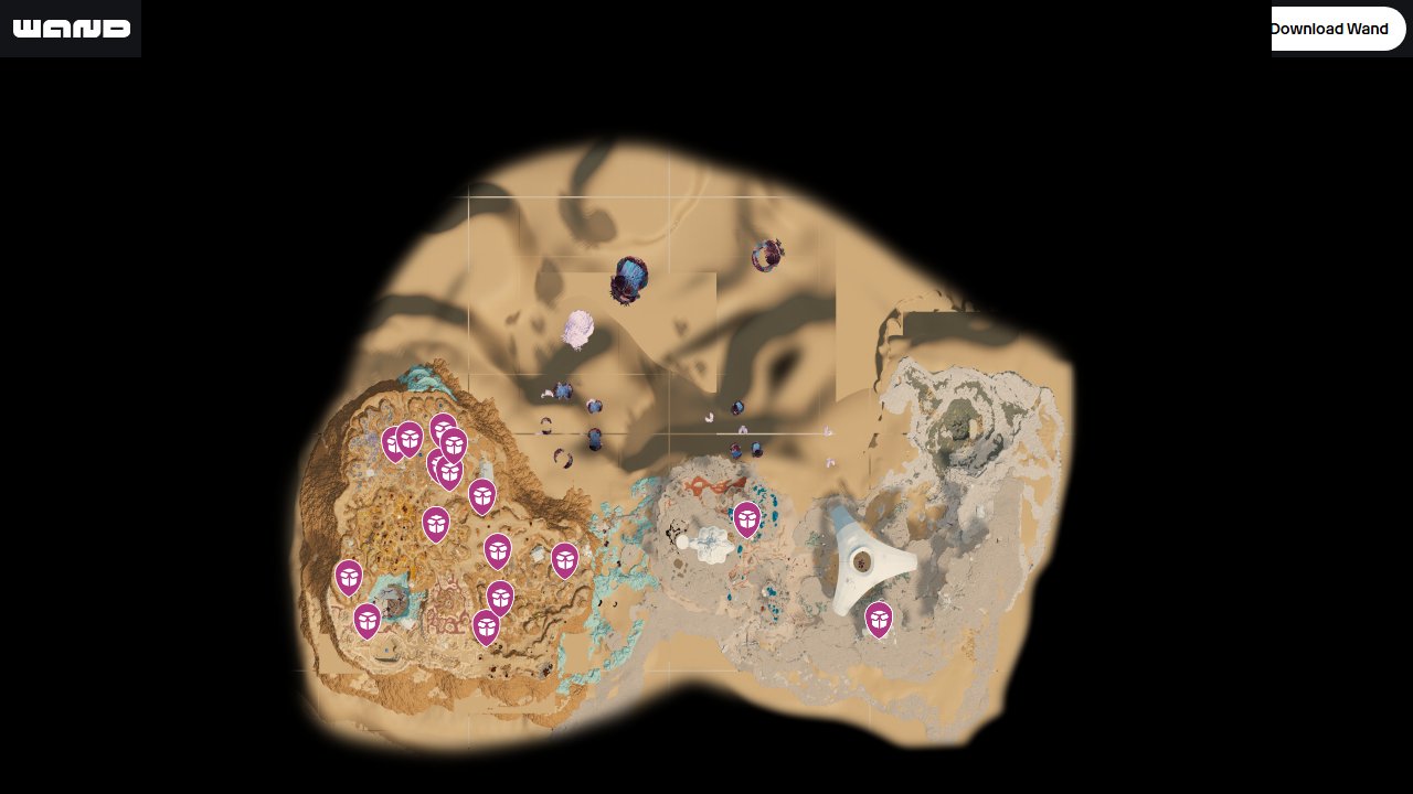 Subnautica 2 interactive map filtered to show only Supply Locker markers