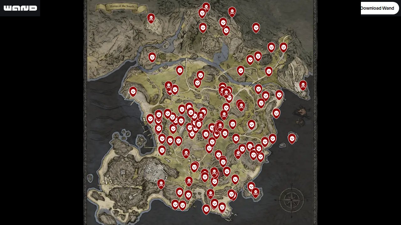 Tainted Grail The Fall Of Avalon interactive map filtered to show only Enemies markers