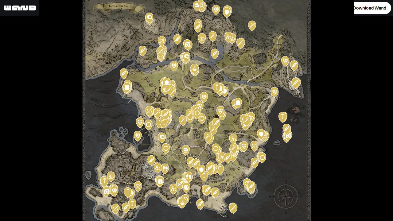 Tainted Grail The Fall Of Avalon interactive map filtered to show only Equipment markers