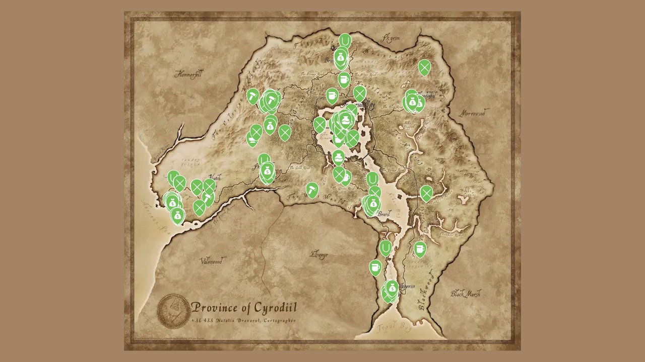 The Elder Scrolls IV Oblivion Remastered interactive map filtered to show only Services markers