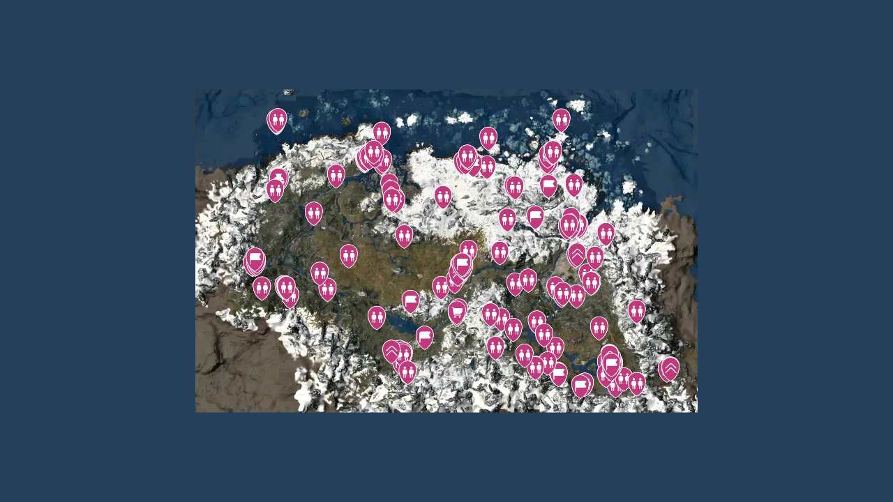 The Elder Scrolls V Skyrim Special Edition interactive map filtered to show only Favor markers