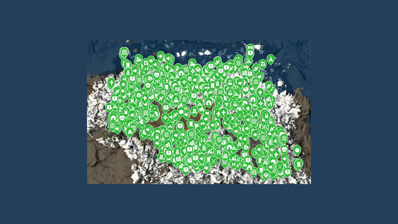 The Elder Scrolls V Skyrim Special Edition interactive map filtered to show only Location markers