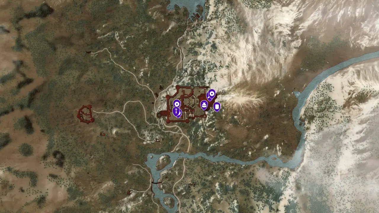 The Witcher 3 interactive map filtered to show only Services markers