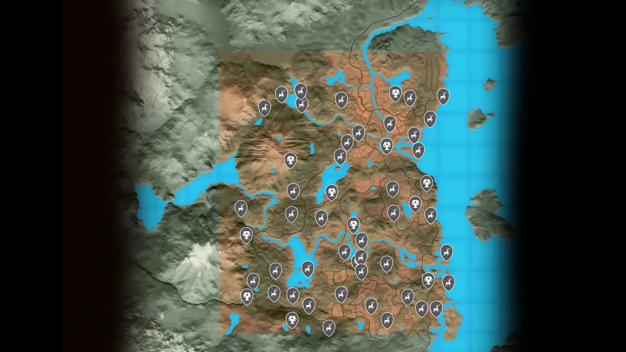 theHunter: Call of the Wild interactive map filtered to show only Collectible markers