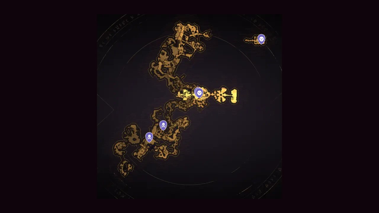 Tiny Tinas Wonderlands interactive map filtered to show only Foes markers