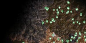 Rage 2 interactive map filtered to show only Collectibles & Resources markers
